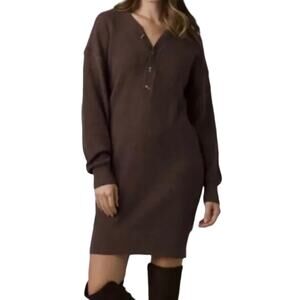 prAna Womens Milani Henley Dress Clove Small Organic Sweater Waffle Knit